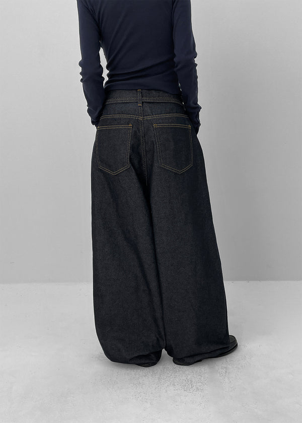 Deringt Non-fade Raw Balloon Denim Pants