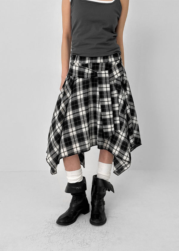Sati Unbal Check Midi Skirt