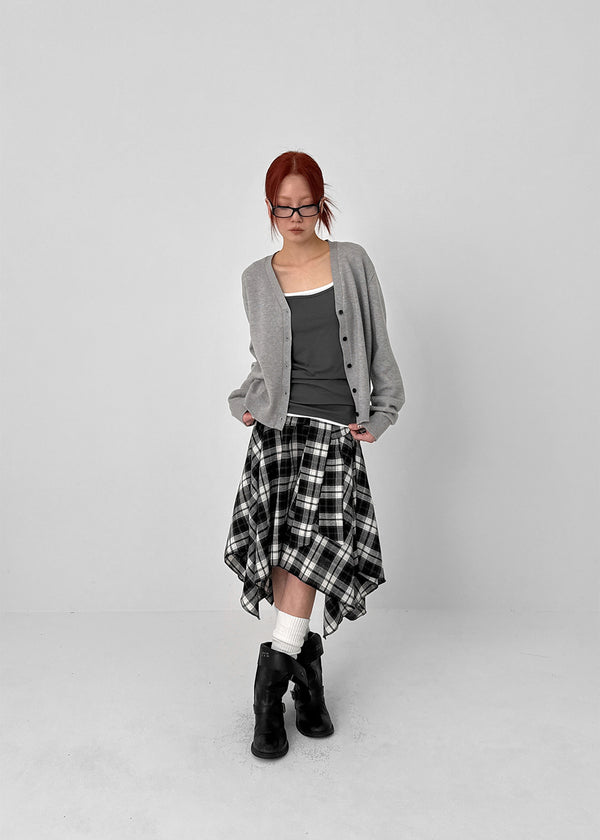 Sati Unbal Check Midi Skirt