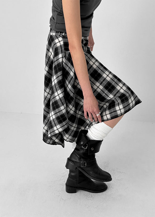 Sati Unbal Check Midi Skirt