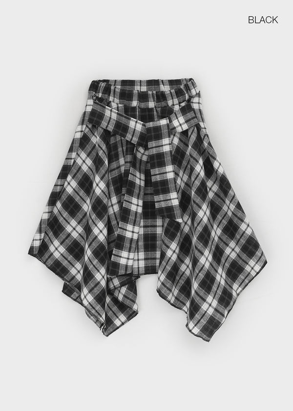 Sati Unbal Check Midi Skirt