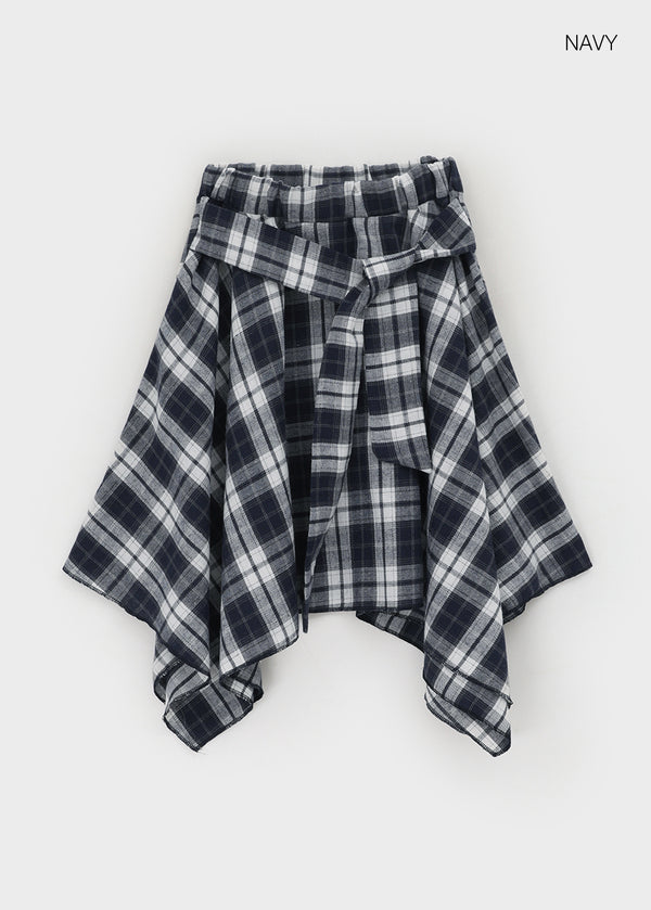 Sati Unbal Check Midi Skirt