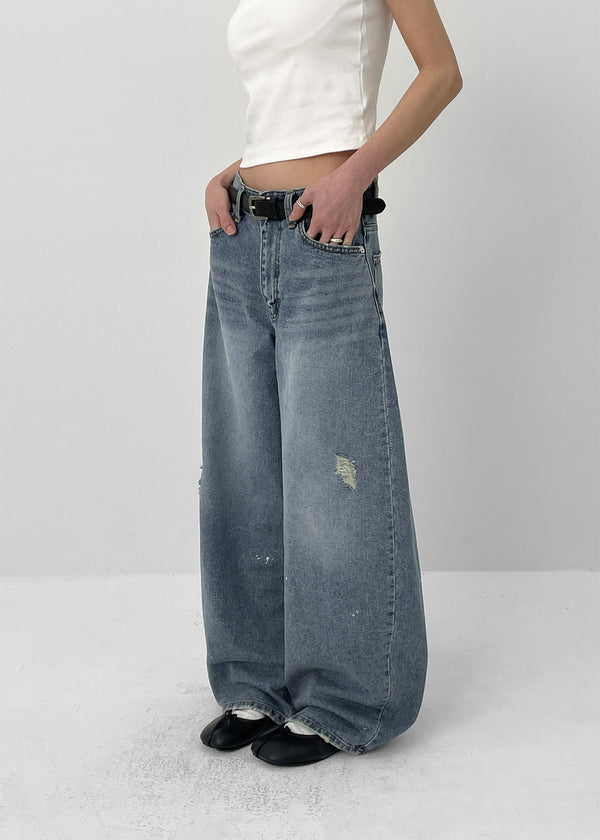 Hitni Studded Damage Balloon Denim Pants