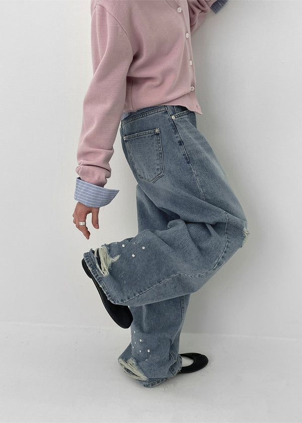 Hitni Studded Damage Balloon Denim Pants