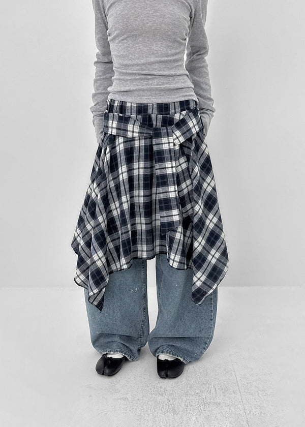 Sati Unbal Check Midi Skirt