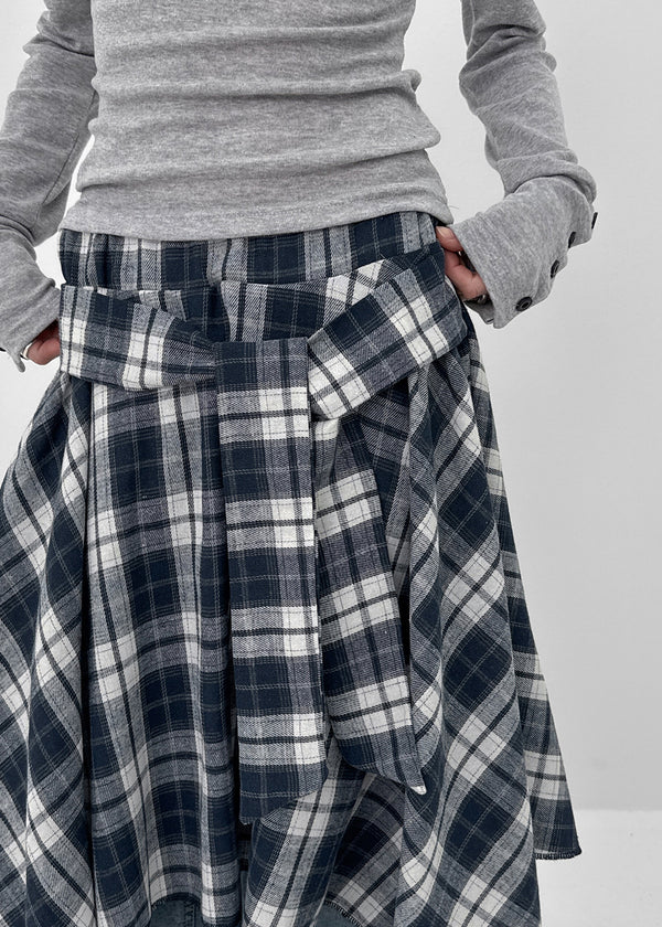 Sati Unbal Check Midi Skirt