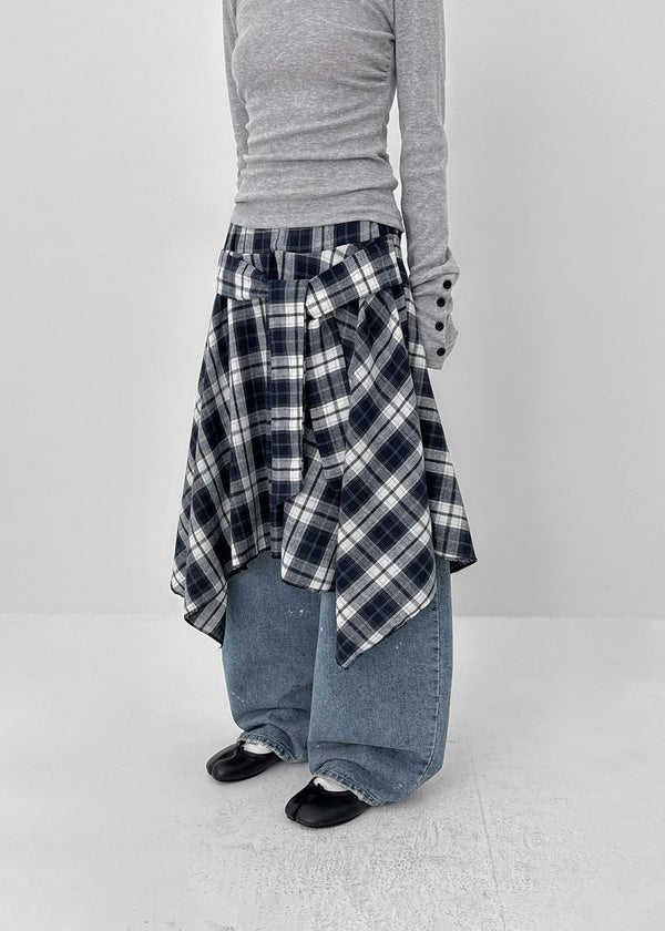 Sati Unbal Check Midi Skirt