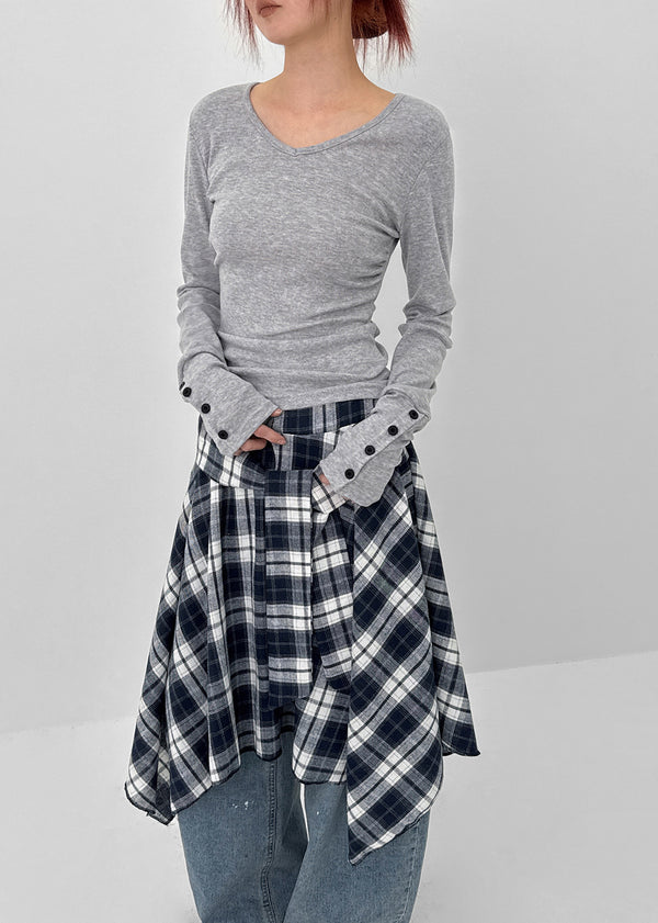 Samanthi Button V-neck Long Sleeve T-shirt