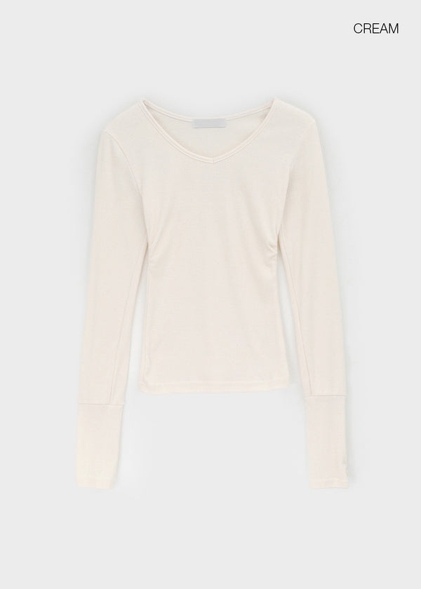 Samanthi Button V-neck Long Sleeve T-shirt