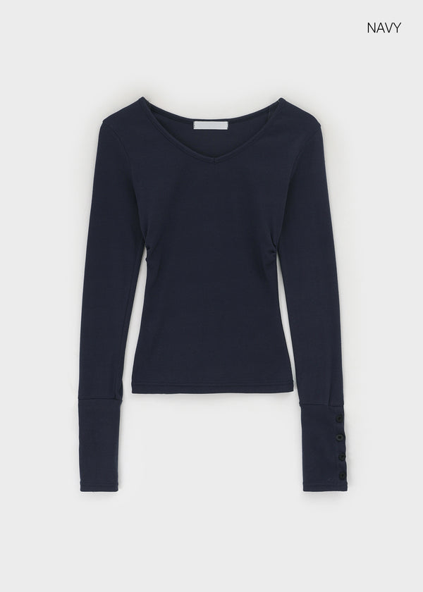 Samanthi Button V-neck Long Sleeve T-shirt