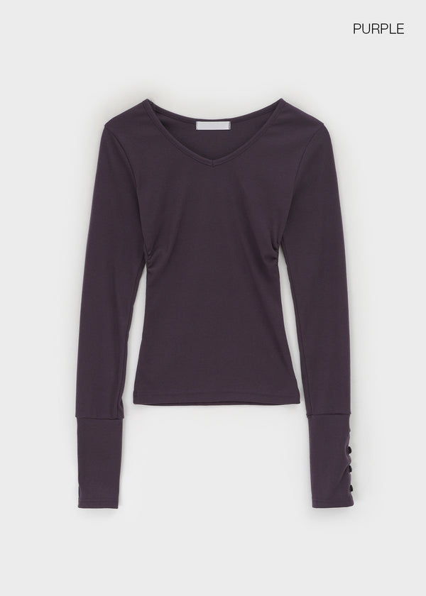 Samanthi Button V-neck Long Sleeve T-shirt