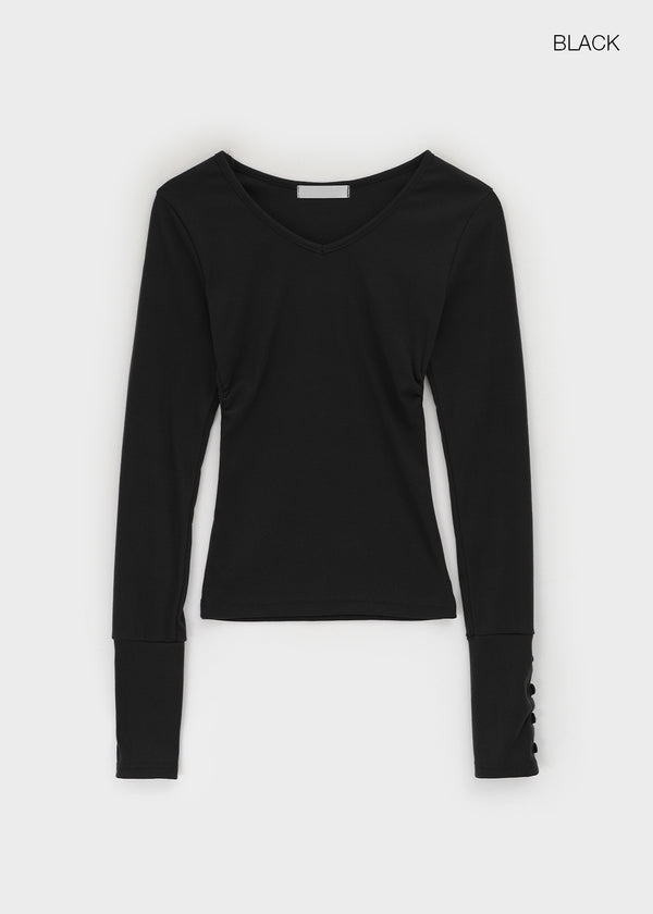 Samanthi Button V-neck Long Sleeve T-shirt