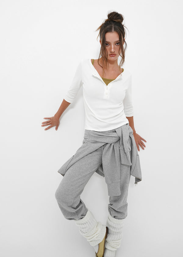 [B-BASIC] Tension Standard Henley Neck 3/4 Sleeve T-shirt (2size)