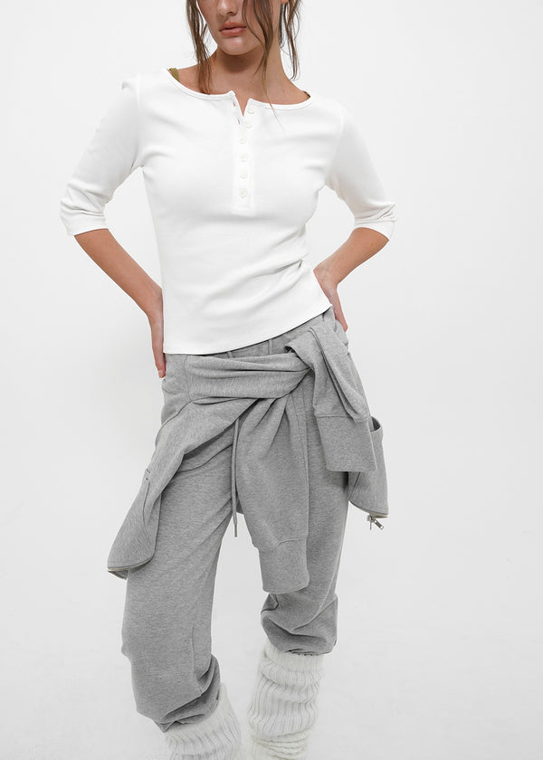 [B-BASIC] Tension Standard Henley Neck 3/4 Sleeve T-shirt (2size)