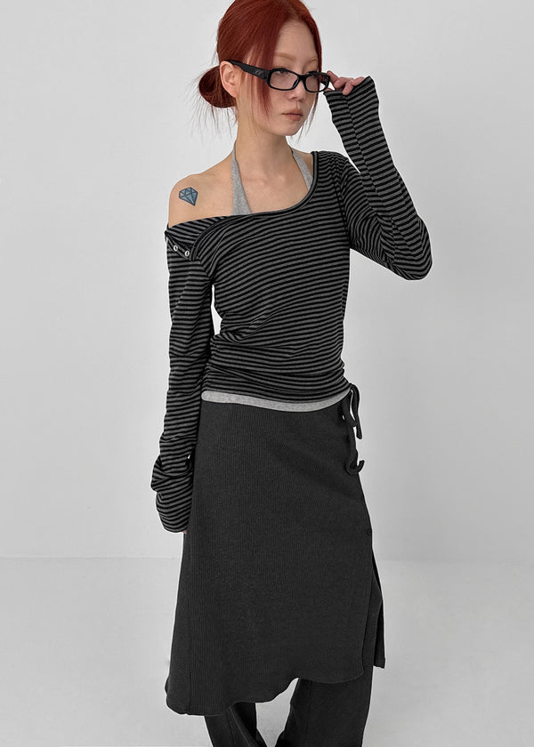 Toto Snap Button Stripe Long Sleeve T-shirt