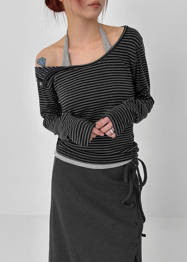 Toto Snap Button Stripe Long Sleeve T-shirt