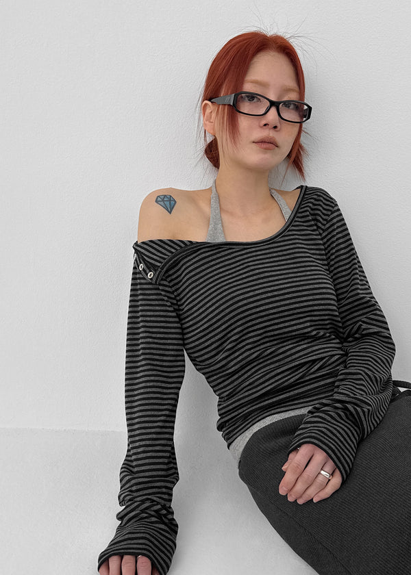 Toto Snap Button Stripe Long Sleeve T-shirt