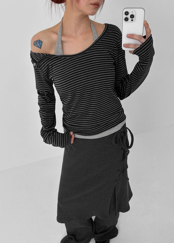 Toto Snap Button Stripe Long Sleeve T-shirt