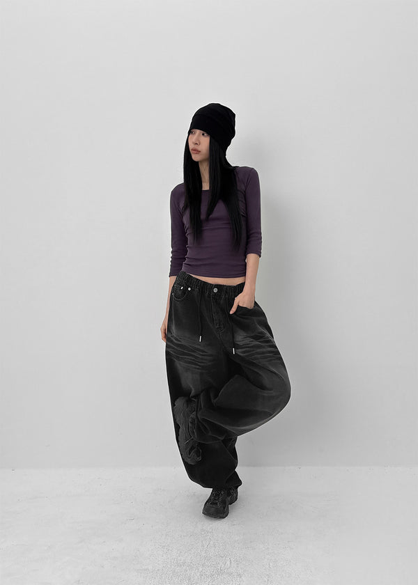(UNISEX) Recoop Wide Balloon Banding Denim Pants