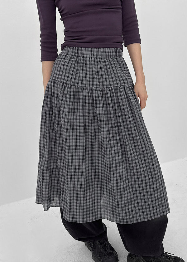 Nerdty Check Flare Long Skirt