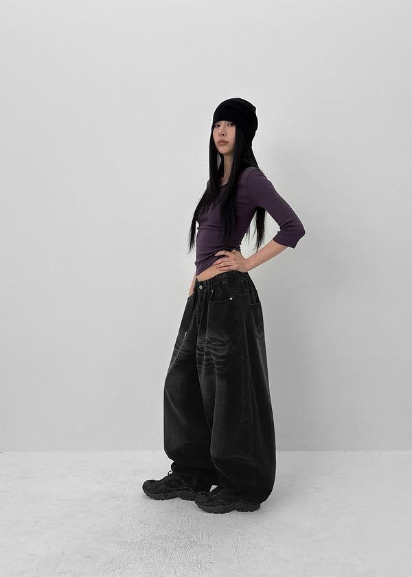 Marom Shirring V-neck 7-Length T-Shirt