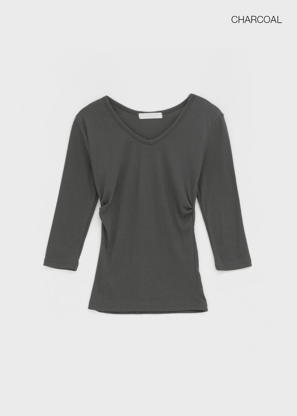 Marom Shirring V-neck 7-Length T-Shirt