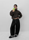 (UNISEX) Blackie Button Non-fade Raw Fabric Balloon Wide Denim Pants