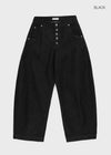 (UNISEX) Blackie Button Non-fade Raw Fabric Balloon Wide Denim Pants