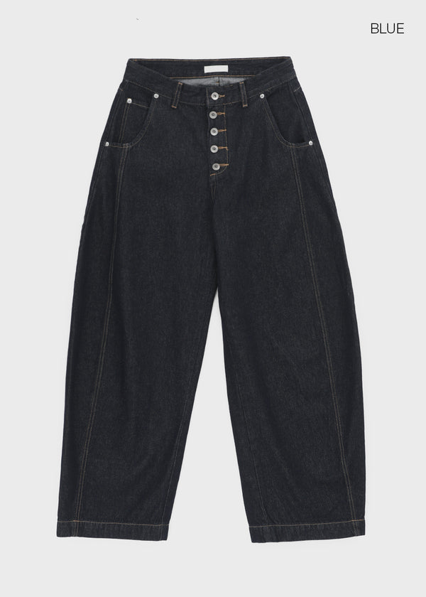 (UNISEX) Blackie Button Non-fade Raw Fabric Balloon Wide Denim Pants