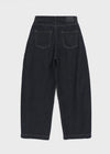 (UNISEX) Blackie Button Non-fade Raw Fabric Balloon Wide Denim Pants