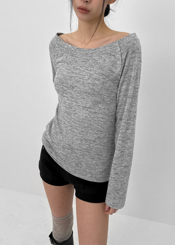 [MADE] Kenneck Knit Button Off-shoulder Long Sleeve T-shirt