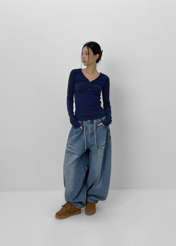 (UNISEX) Recoop Wide Balloon Banding Denim Pants