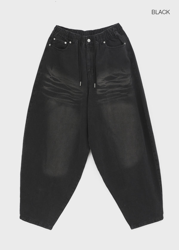 (UNISEX) Recoop Wide Balloon Banding Denim Pants