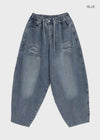 (UNISEX) Recoop Wide Balloon Banding Denim Pants