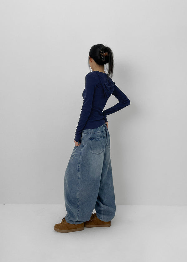 Baol V-neck Button Hooded Long-sleeved T-shirt