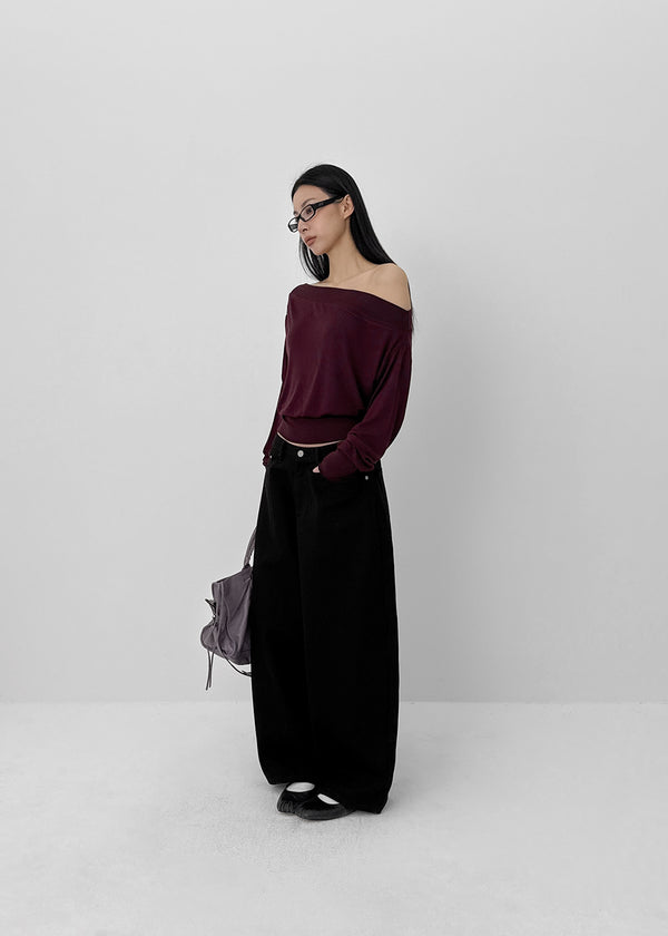 Split Shirring One-shoulder Long-sleeved T-shirt