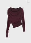 Split Shirring One-shoulder Long-sleeved T-shirt
