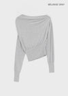 Split Shirring One-shoulder Long-sleeved T-shirt