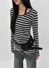 Palky Stripe U-Neck Long Sleeve Tee