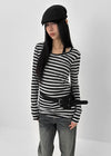 Palky Stripe U-Neck Long Sleeve Tee
