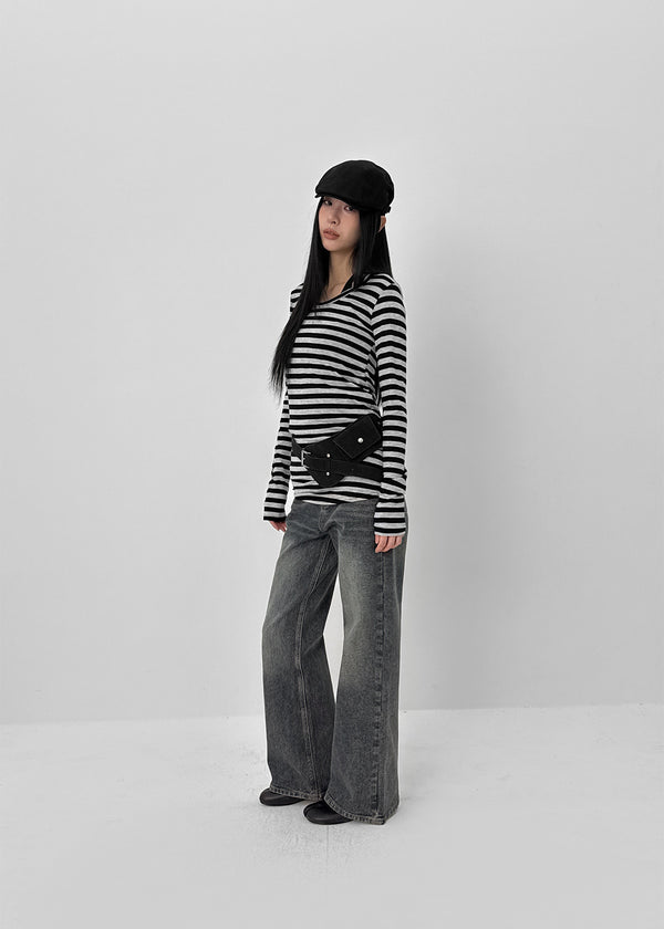 Palky Stripe U-Neck Long Sleeve Tee