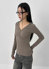 Baol V-neck Button Hooded Long-sleeved T-shirt