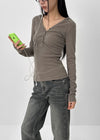 Baol V-neck Button Hooded Long-sleeved T-shirt