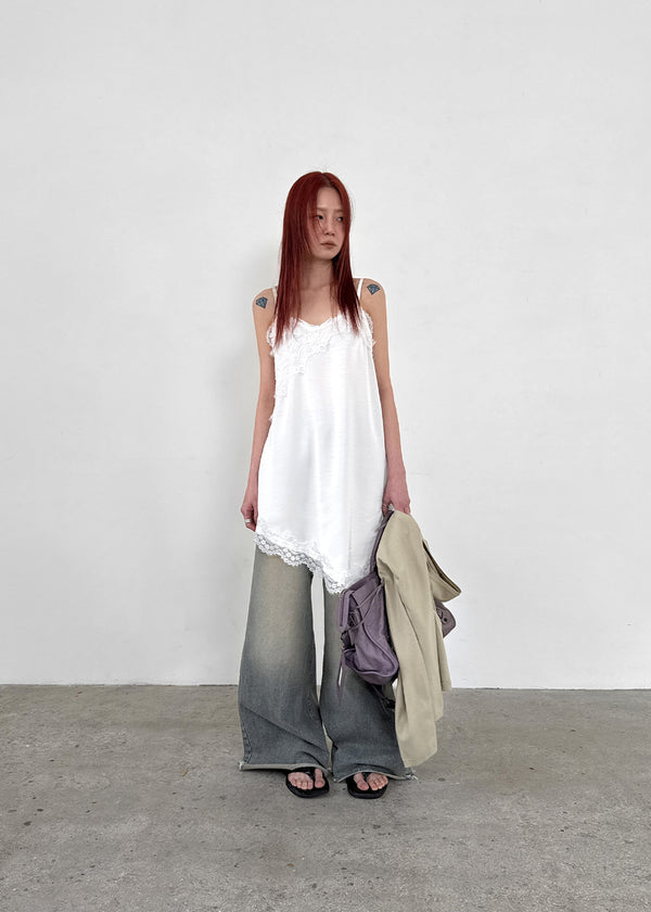 Robtin Satin Slip Lace Layered Midi Dress