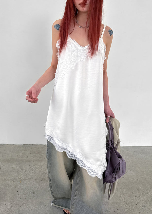 Robtin Satin Slip Lace Layered Midi Dress