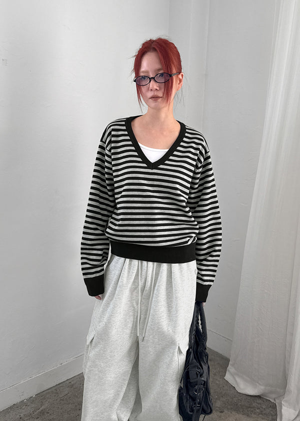 [MADE] Livni Stripe Loose Fit V-neck Knit