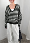 [MADE] Livni Stripe Loose Fit V-neck Knit