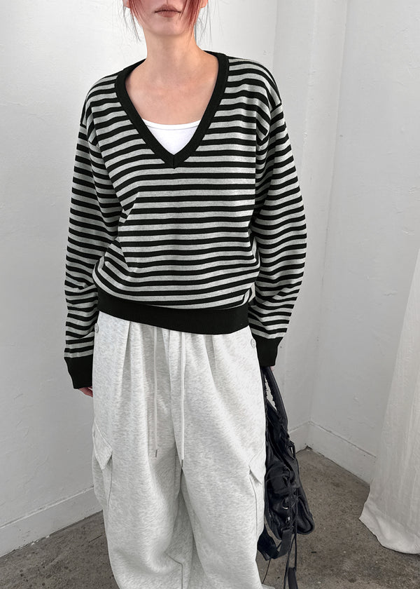 [MADE] Livni Stripe Loose Fit V-neck Knit