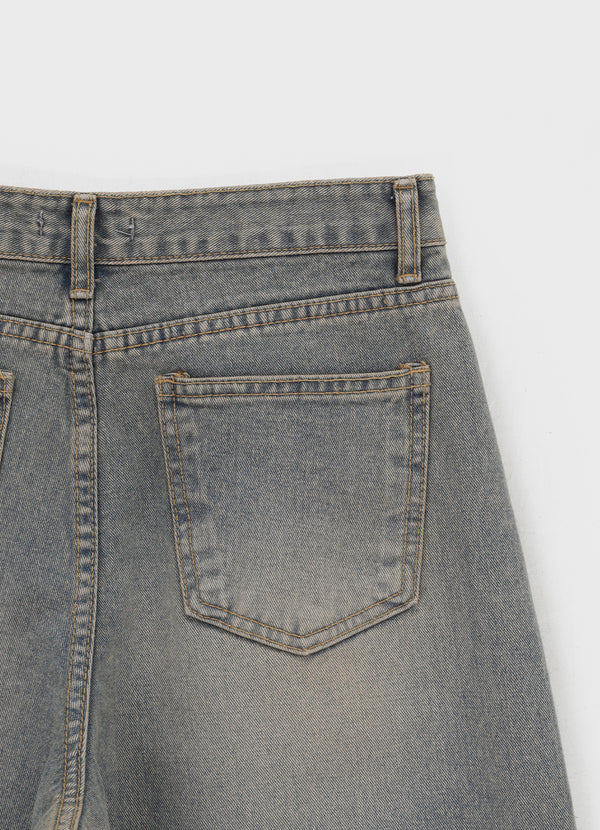 Ropels Washed Wide Denim Pants