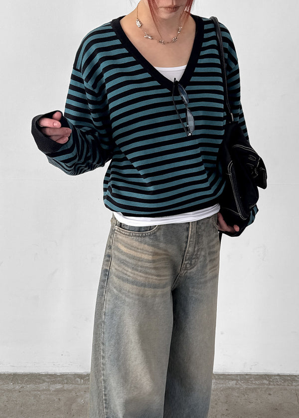 [MADE] Livni Stripe Loose Fit V-neck Knit